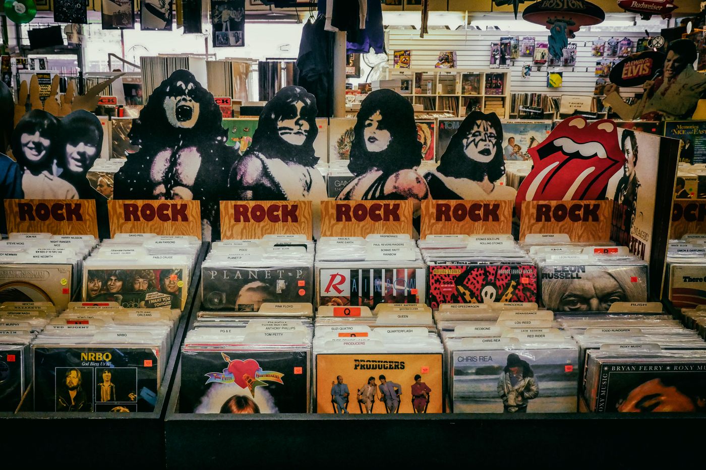 Crates of second-hand vinyl records in a Kadıköy shop